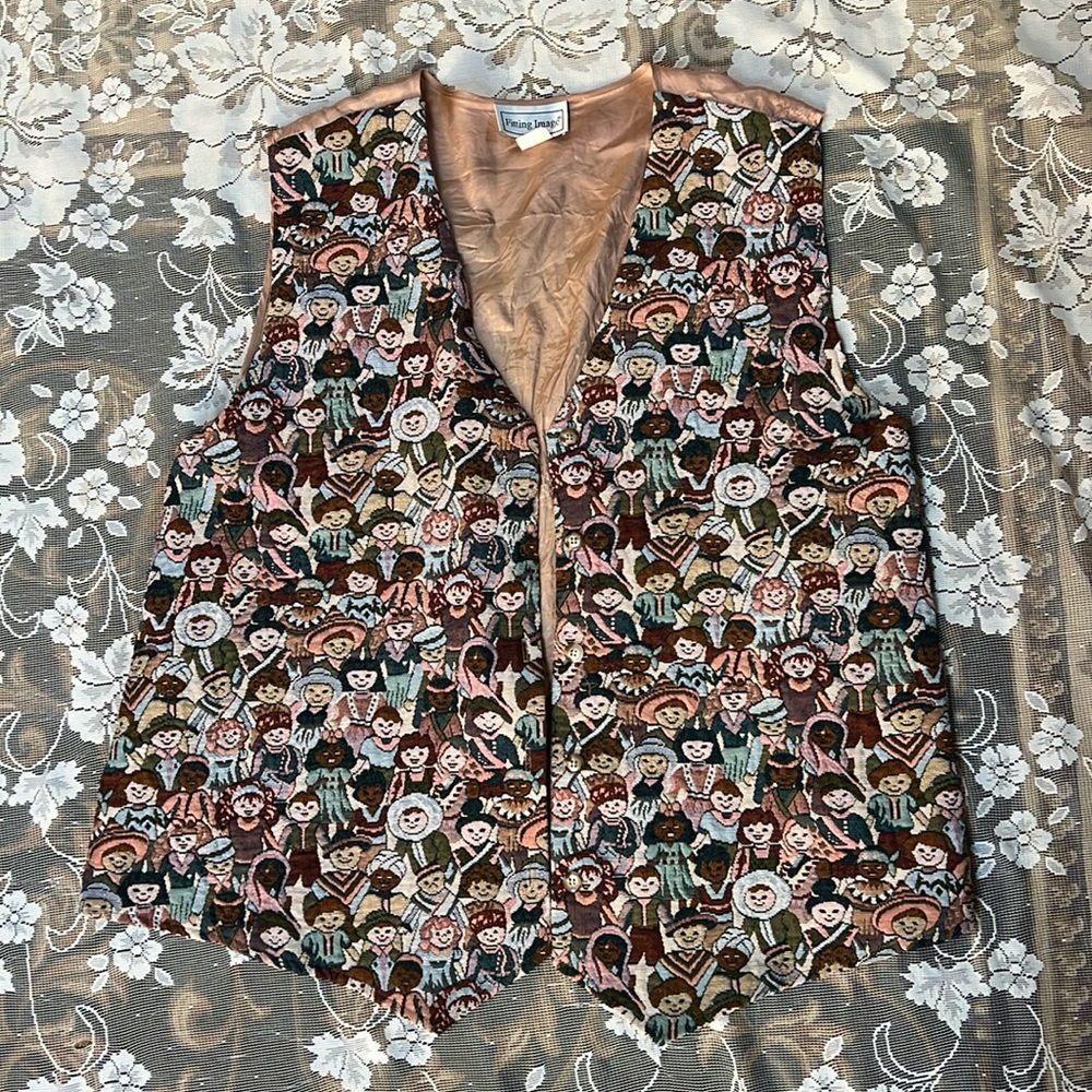 Vest Embroidered Faces Multicultural Teacher Vintage Fitting Image